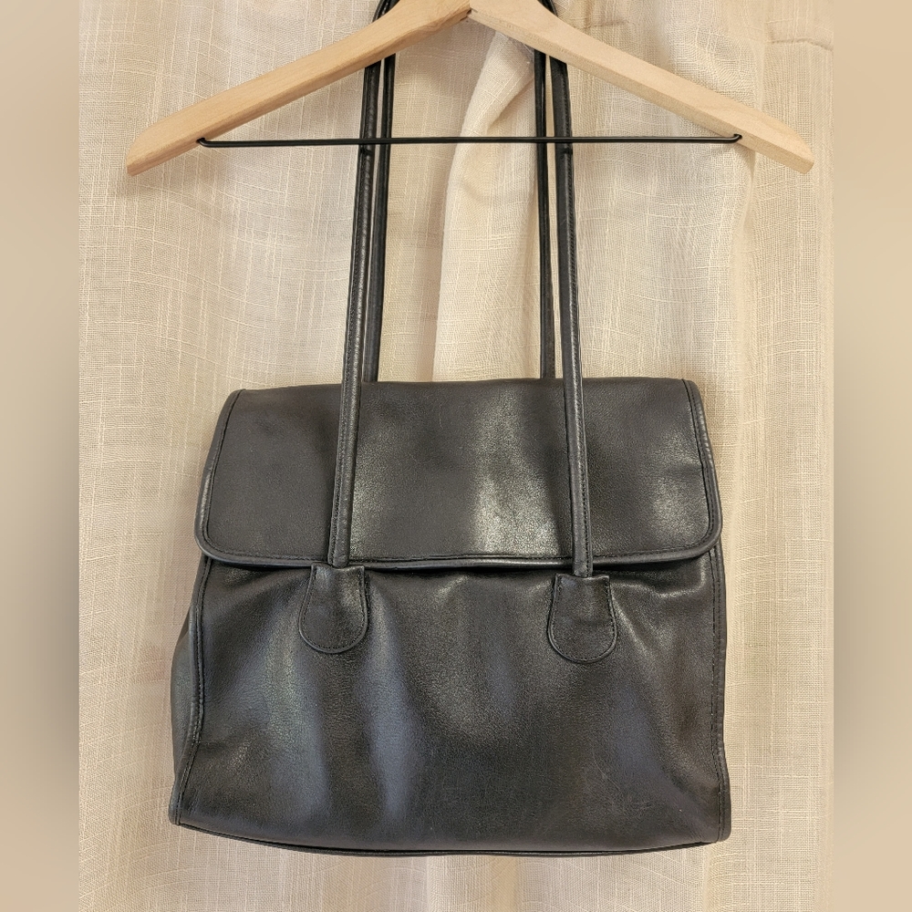 Vintage '97 Coach Black Leather Flap Shopper 7301 made in US [rare!]